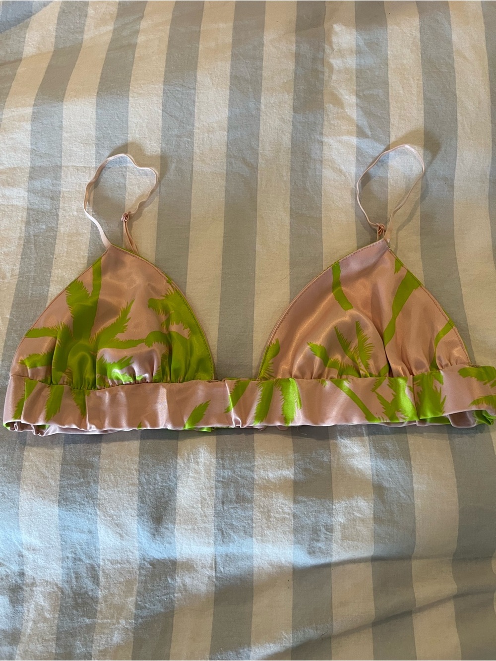 AFRM Frieda Satin Pink & Lime Green Palm-Print Bra Bralette